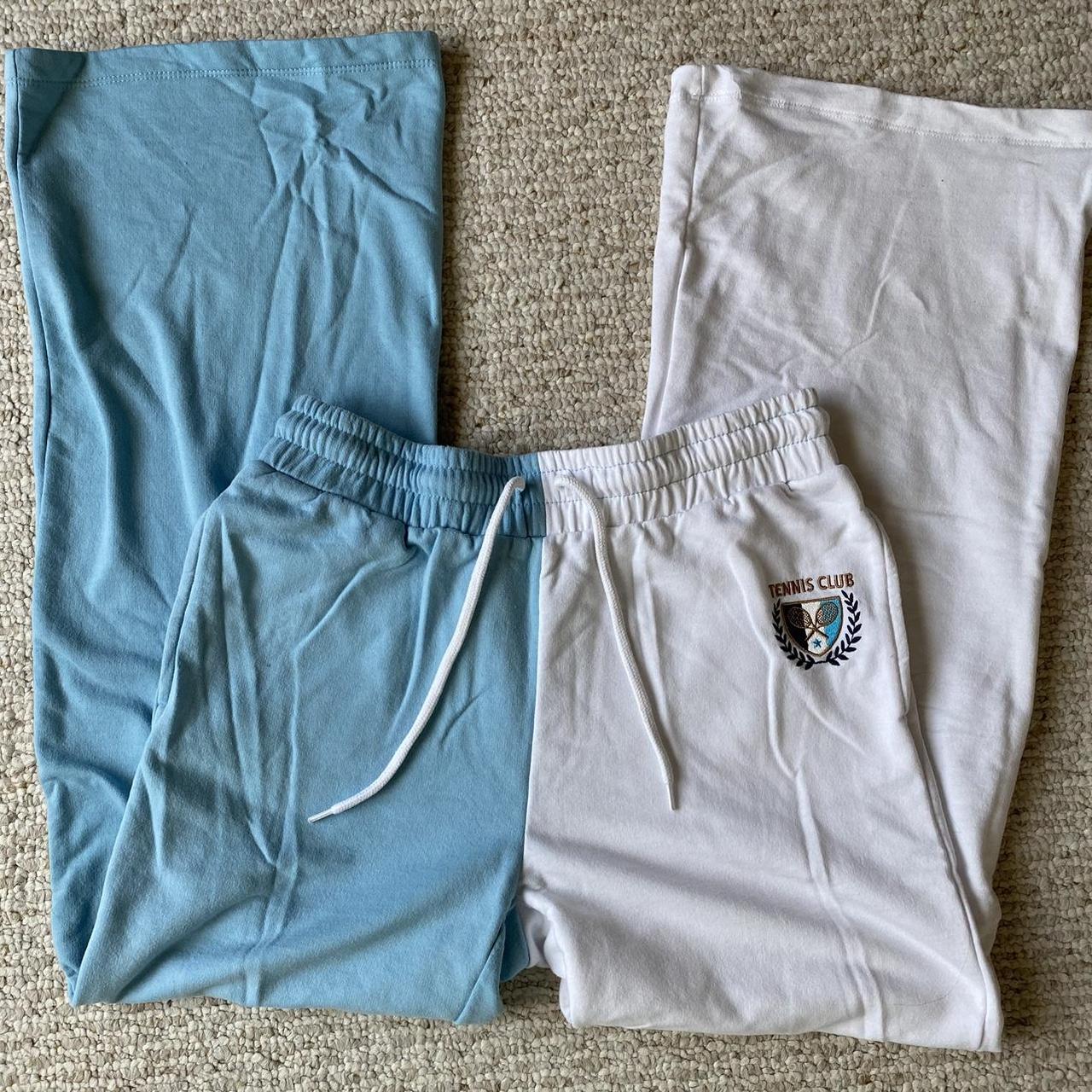 Half blue half white wide leg sweatpants BRAND NEW... Depop