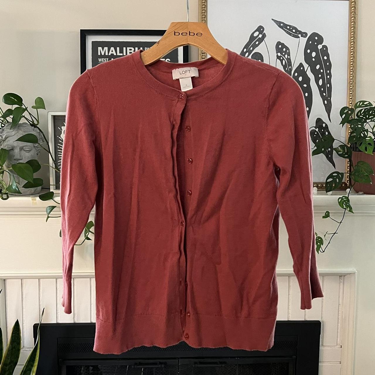 LOFT Women's Red Cardigan Depop