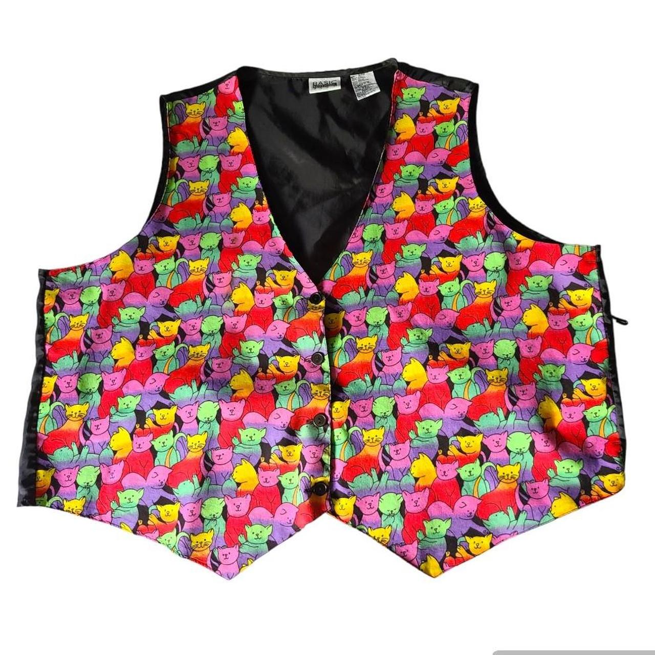 Vintage 90s Colorful Cat Vest Plus-size Vest... - Depop