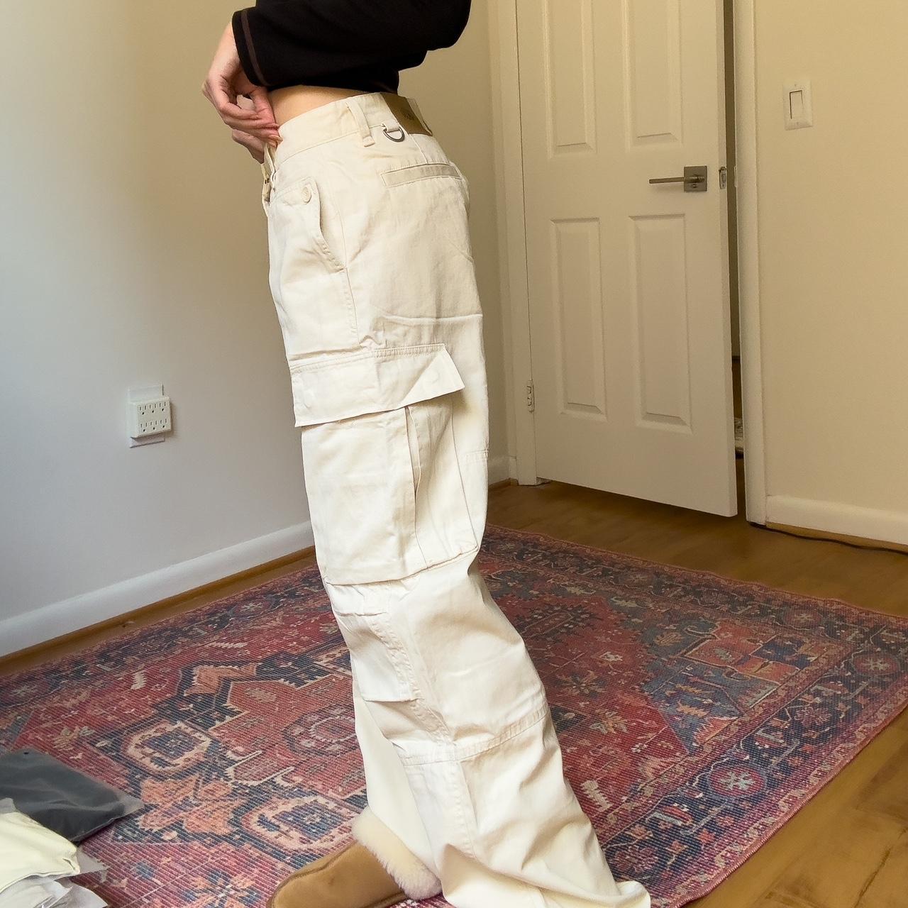 Cream lowrise cargo pants Trending cream color... Depop