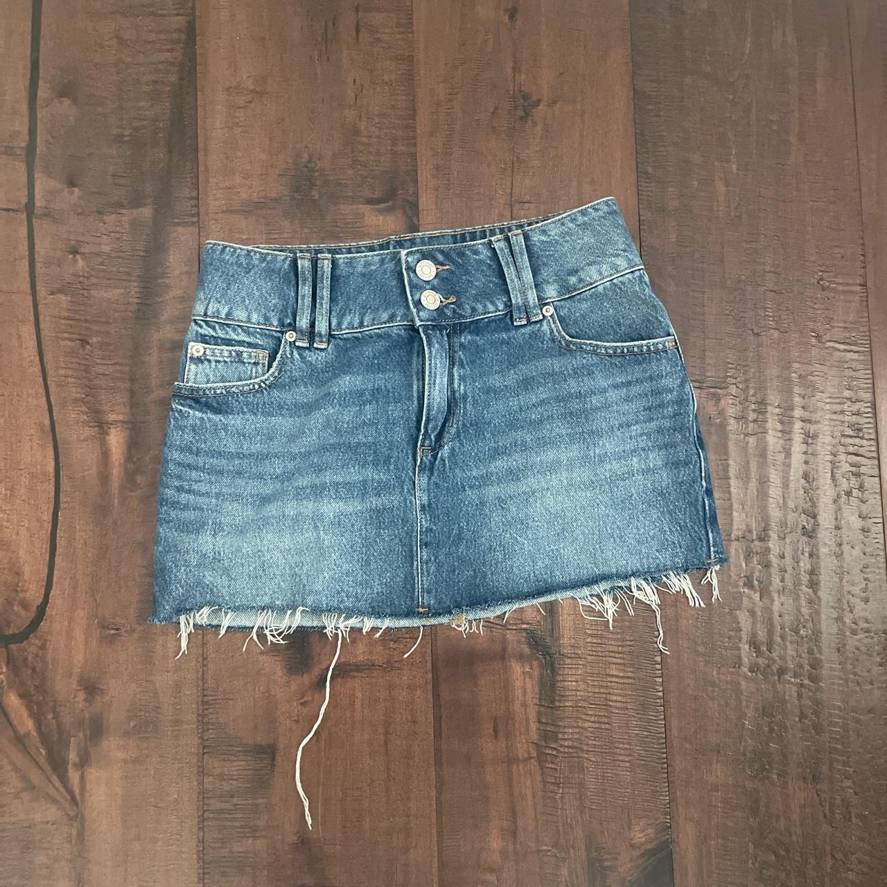 Garage denim mini skirt. Super cute and frayed at... - Depop