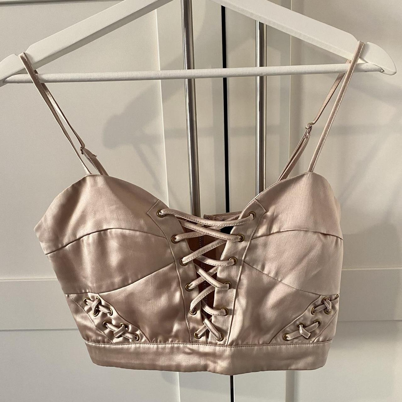 Satin champagne corset lace crop top. #zara #asos... - Depop