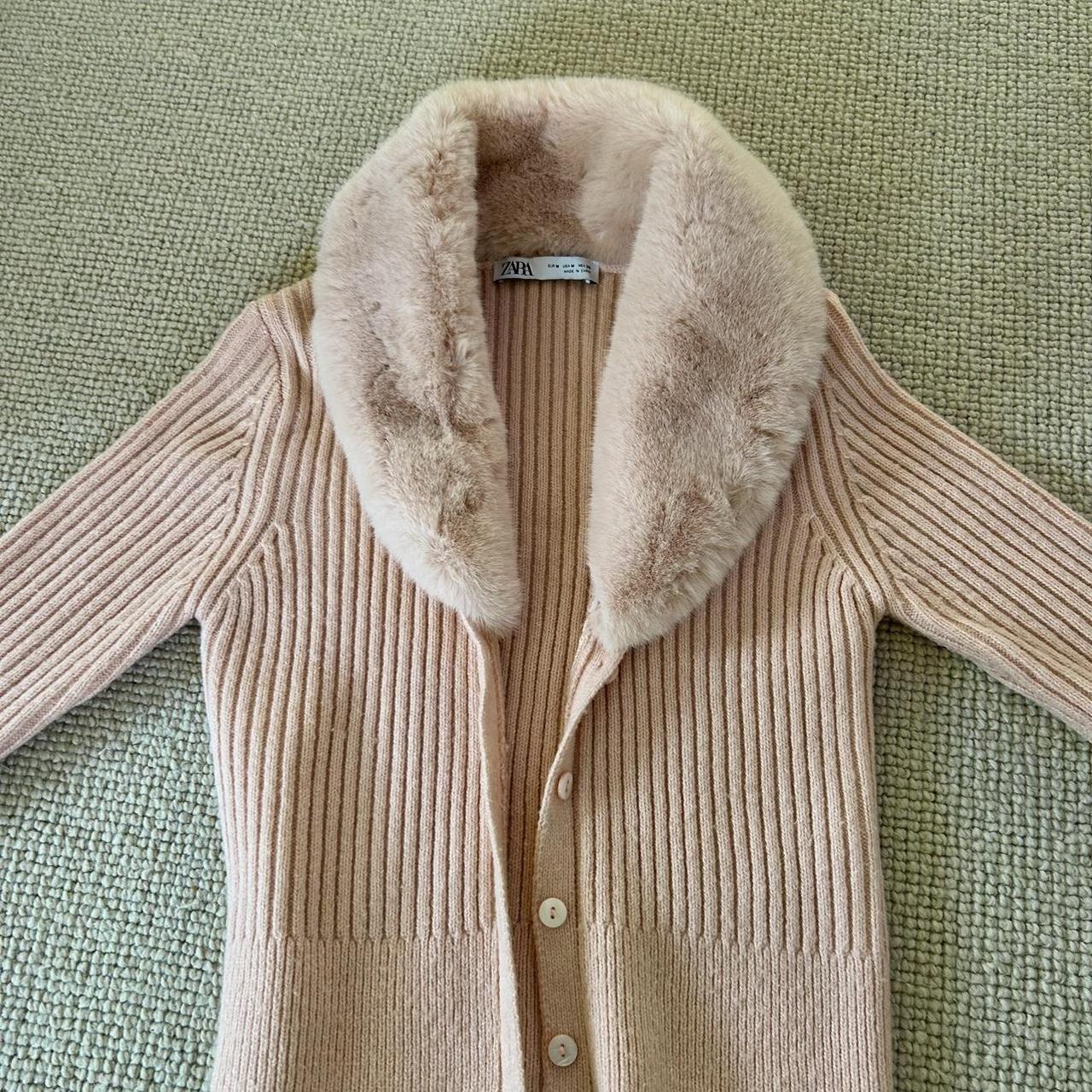 Pink Zara cardigan with fluffy collar and - Main Image