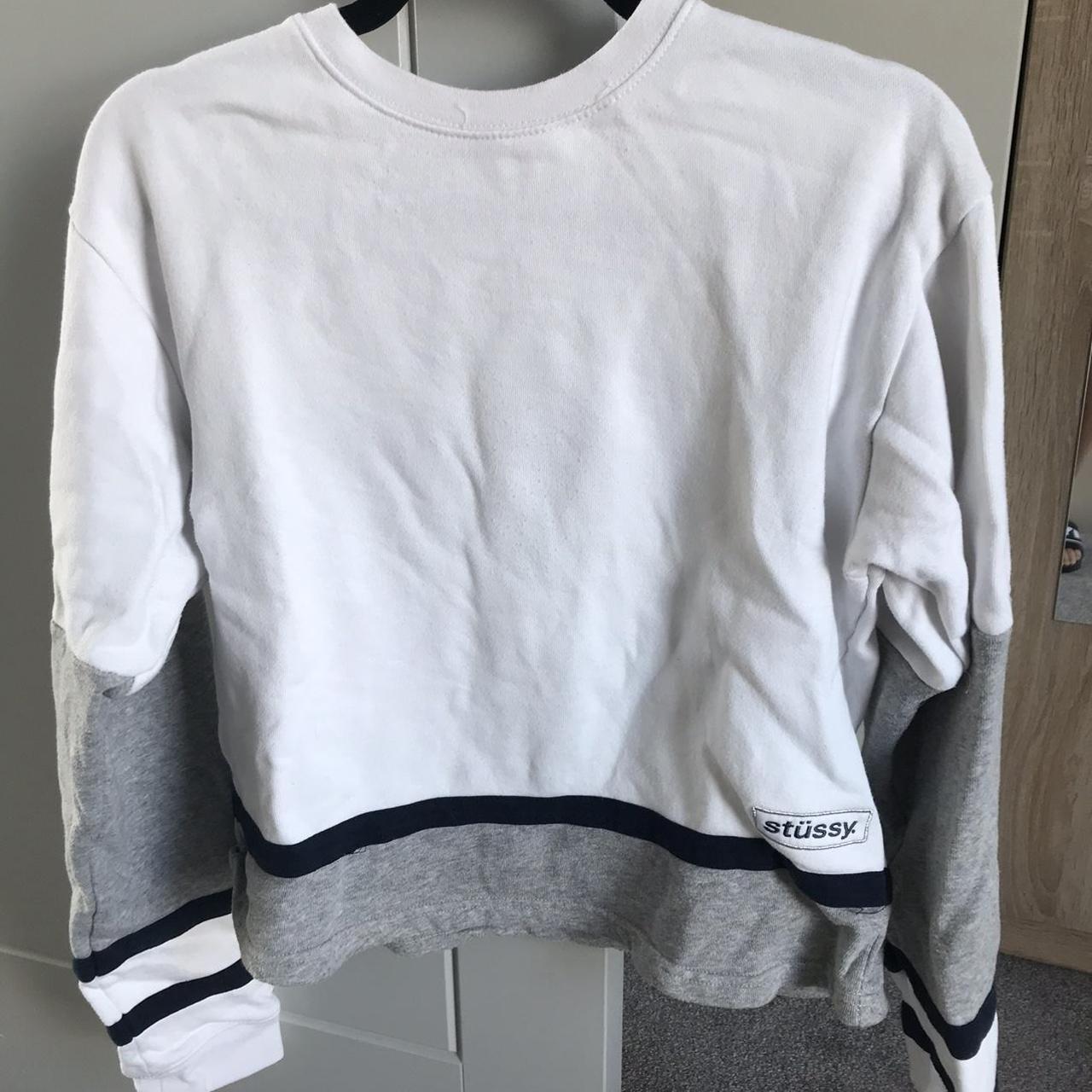 Stussy White Jumper in good condition - Depop