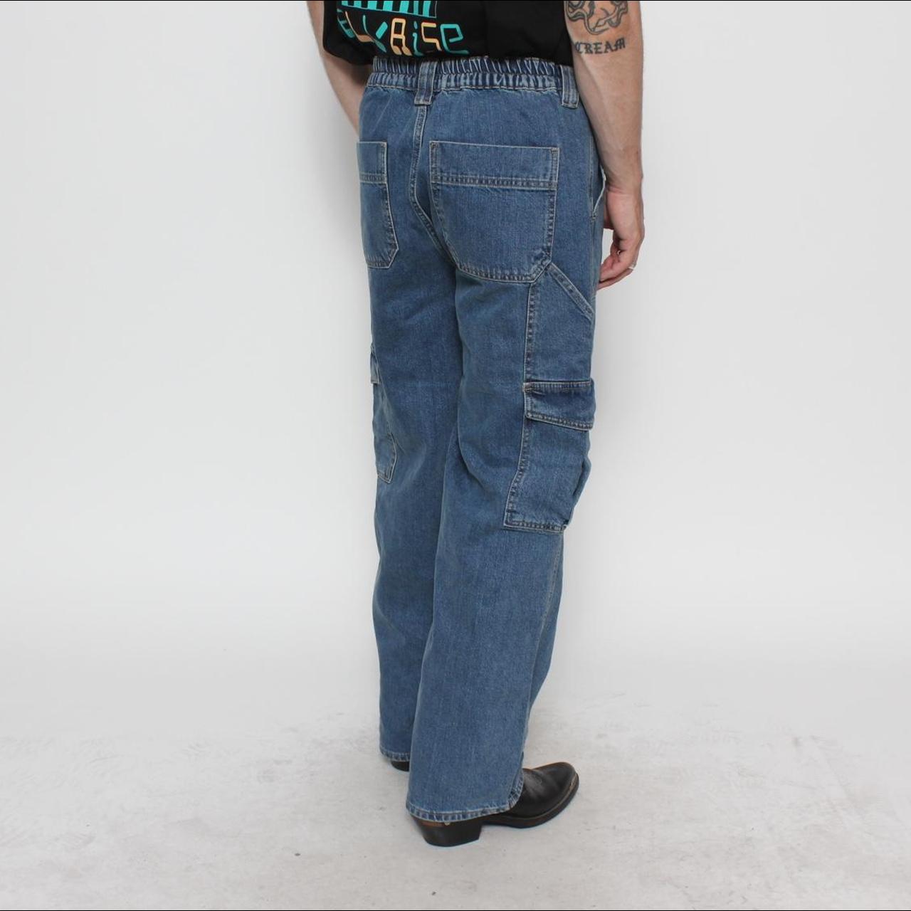 BLUE DENIM FIELD POCKET CARGO JEANS BY BDG// blue... - Depop