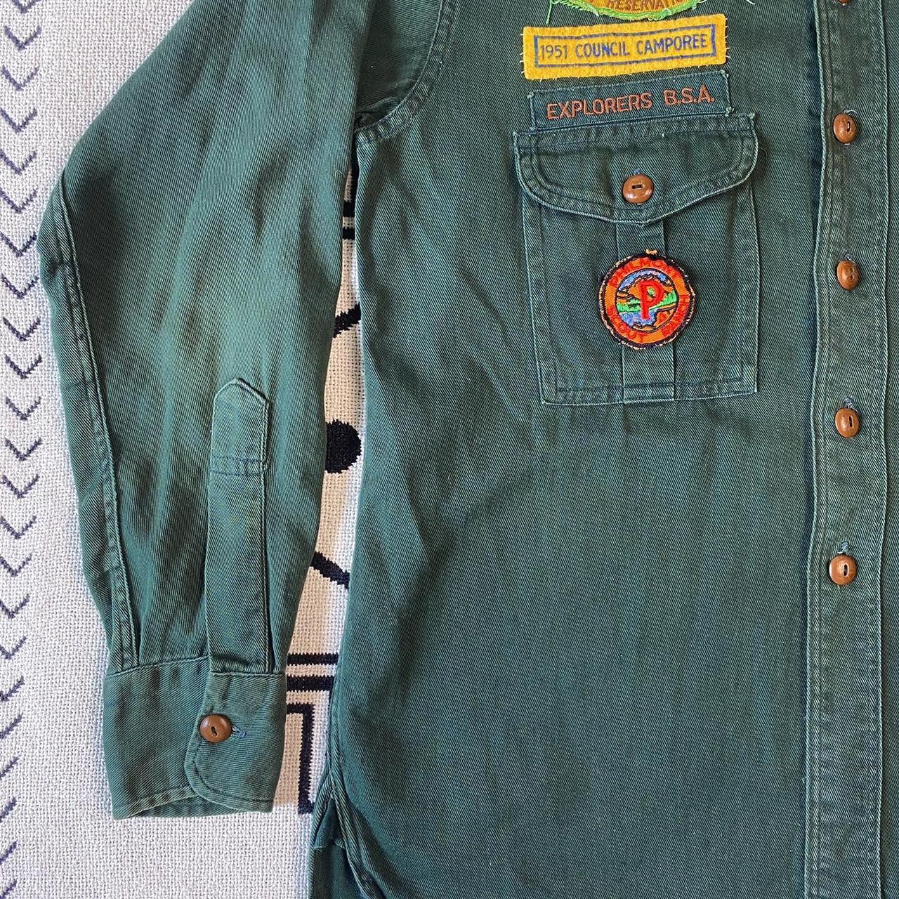 1950's long sleeve twill boyscout uniform shirt with... - Depop