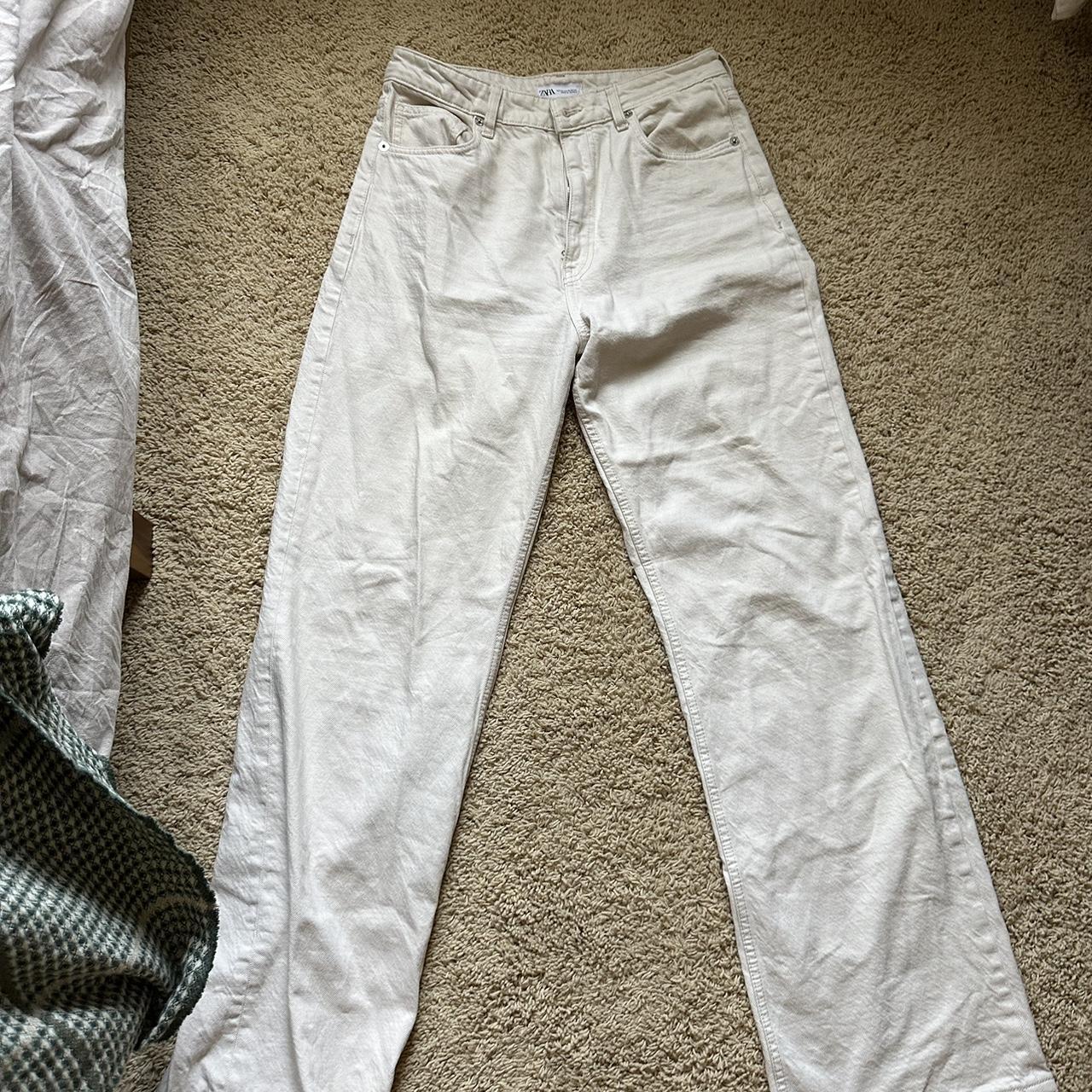 Zara cream wide leg jeans High waited In great... - Depop