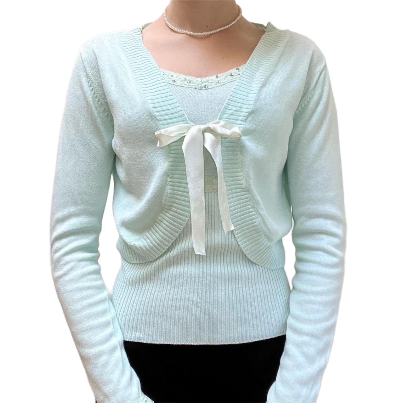 Women's Blue and White Cardigan Depop