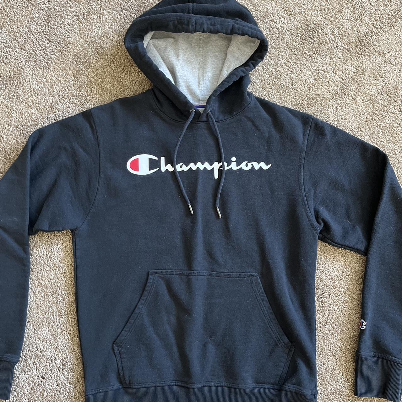 Black champion hoodie Printed logo Size small - Depop