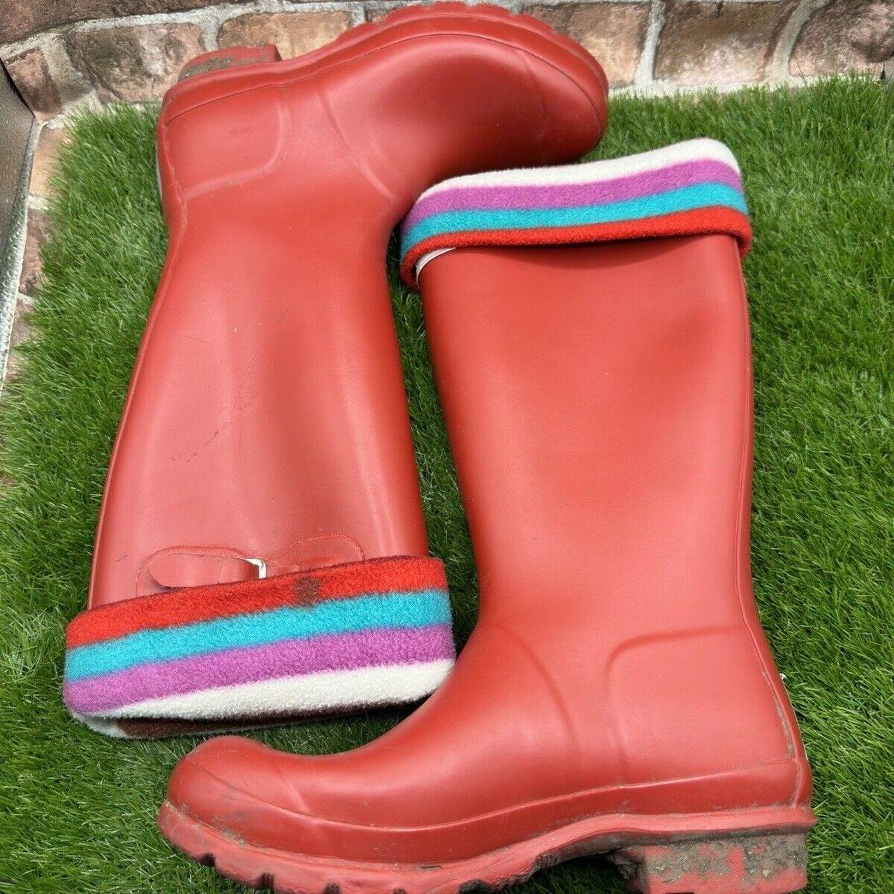 RED HUNTER WELLIES UK SIZE 4 WITH HUNTER LONG SOCKS... - Depop