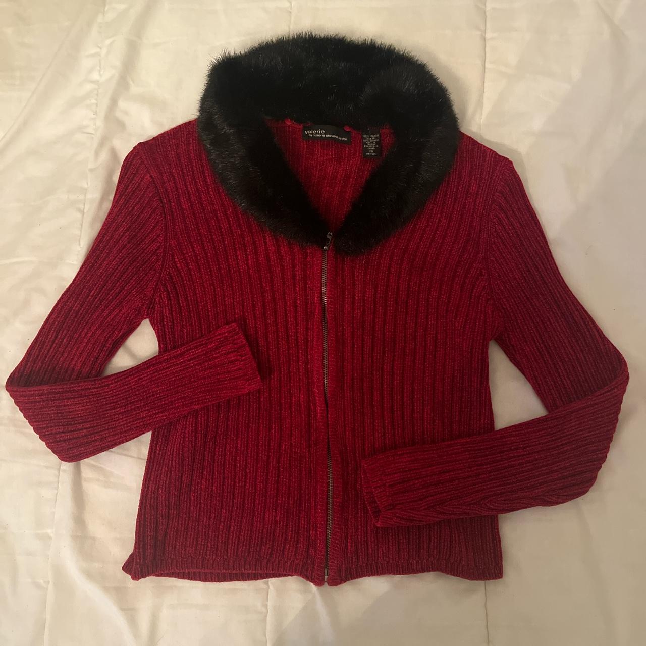 brand new vintage cardigan nwot black fur neckline... Depop