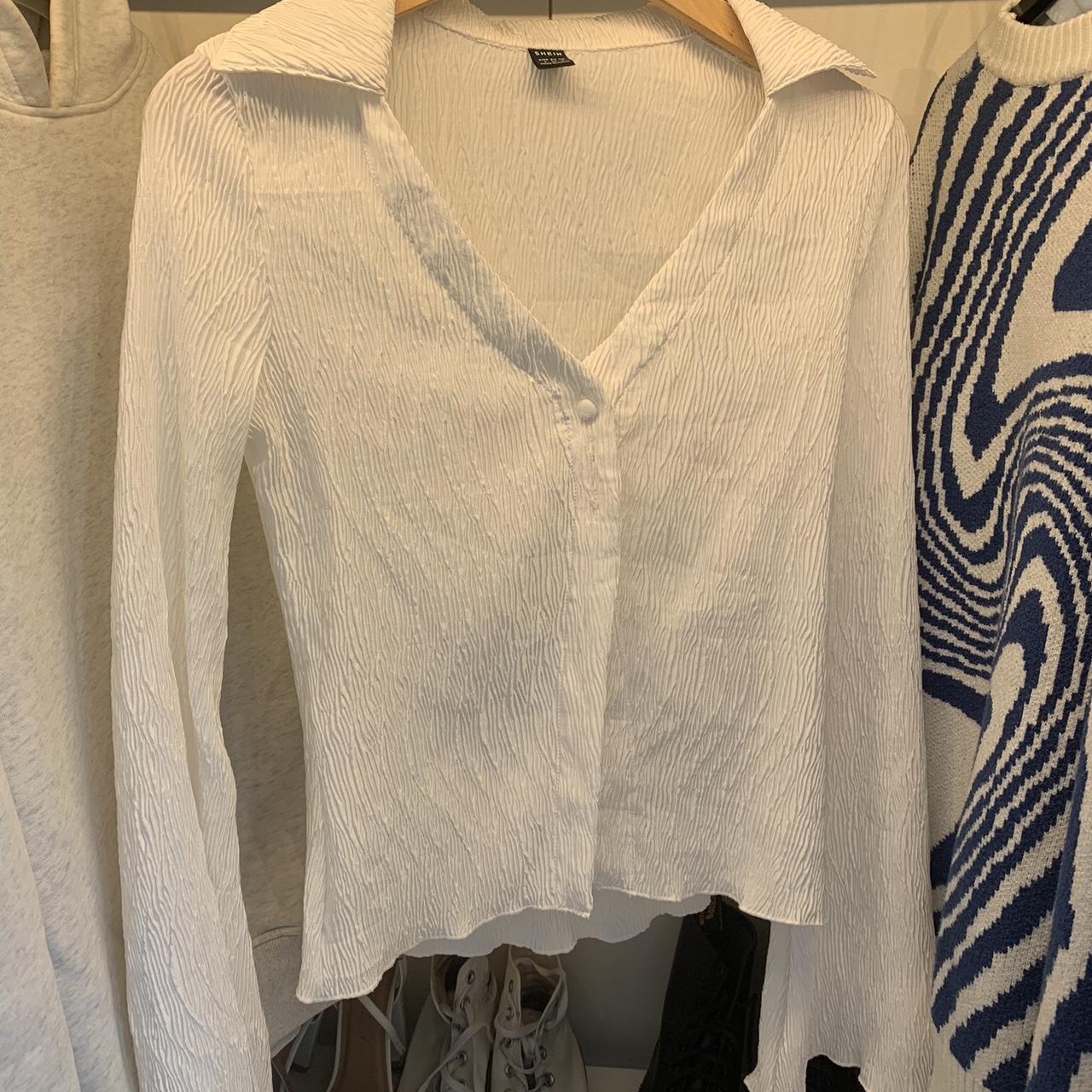 Shein white patterned long sleeve v-neck top - Depop