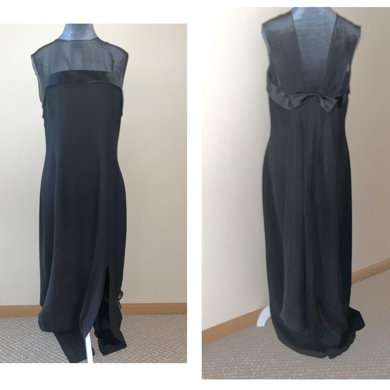 Long black vintage 1990s evening dress with sheer... - Depop