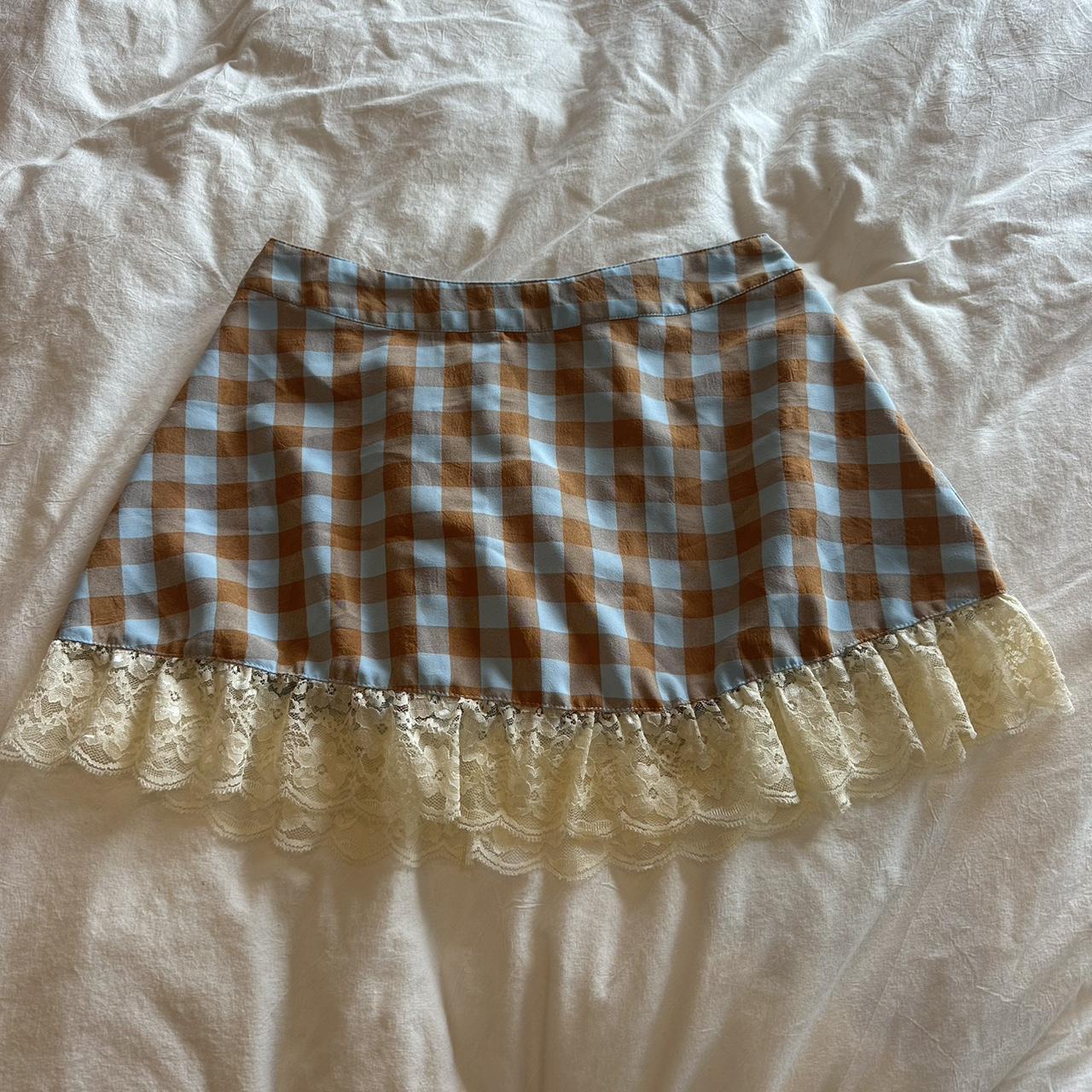 Dolls Kill Skirt Gingham with lace Mini skirt size S - Depop