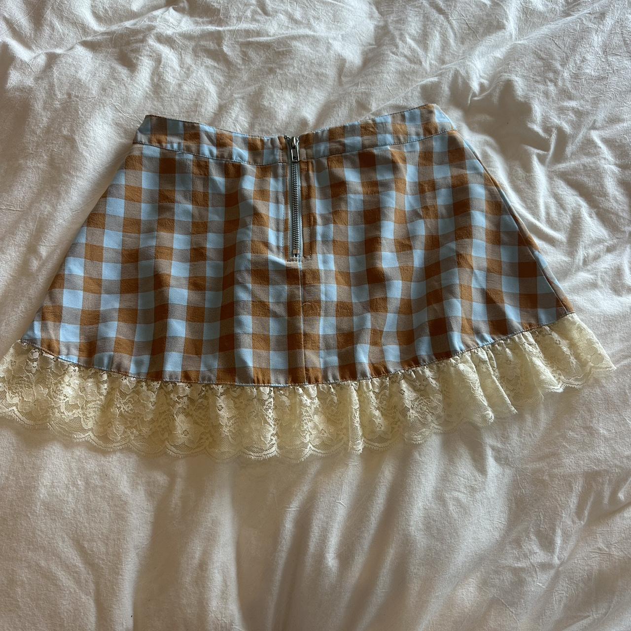 Dolls Kill Skirt Gingham with lace Mini skirt size S - Depop