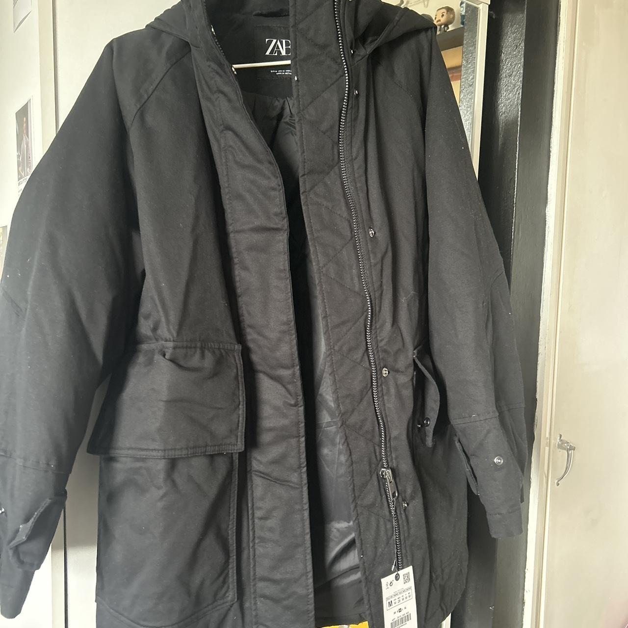 Zara Unisex Black Winter Coat Puffer coat, buttons... - Depop