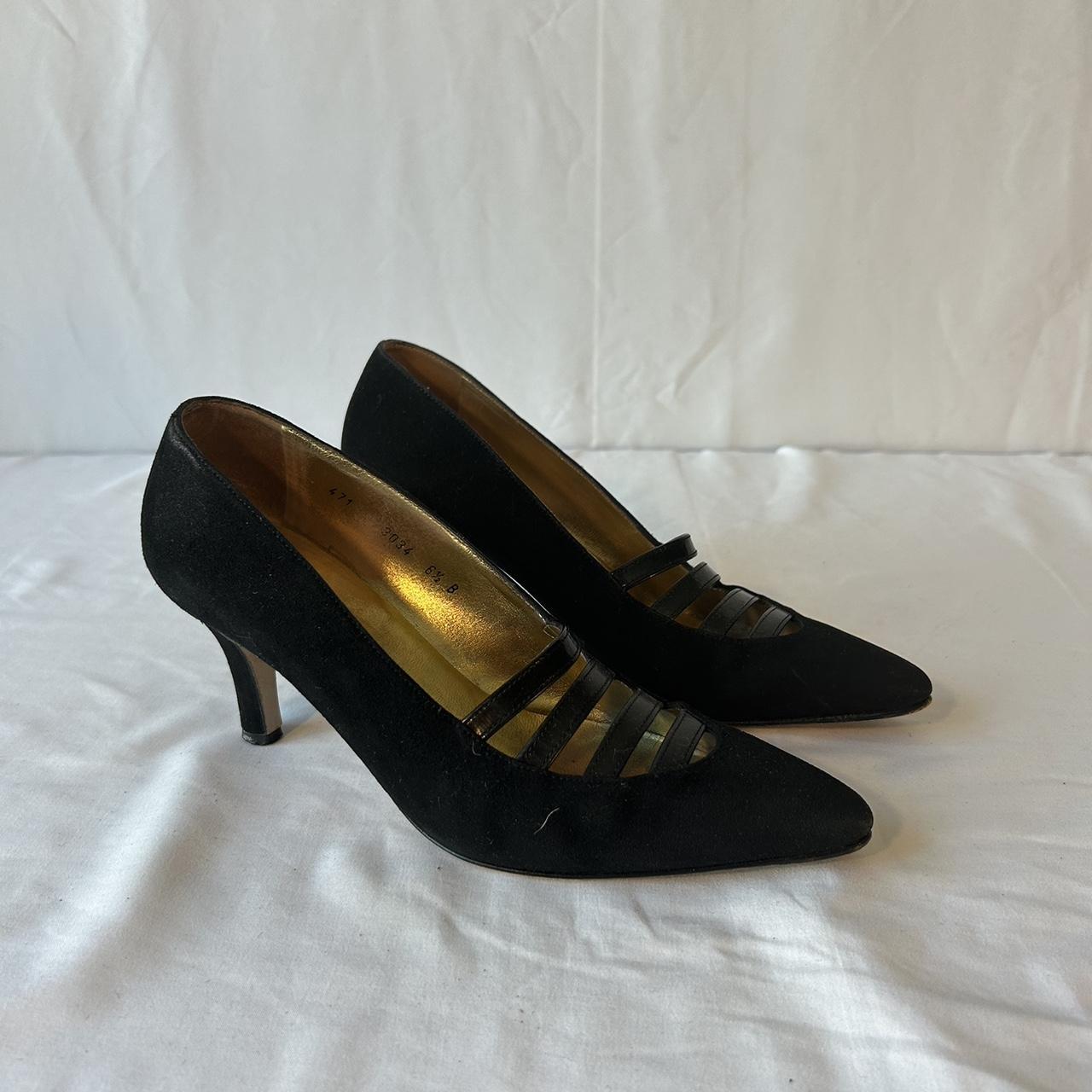 Black velvet Walter Steiger heels with straps over | Depop