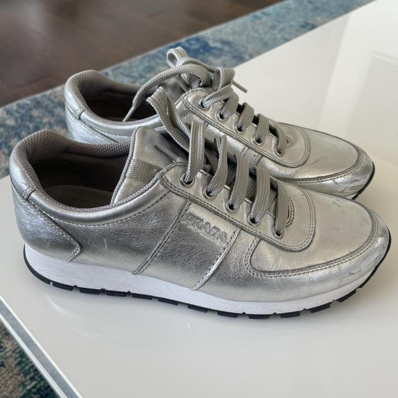 Prada silver sneakers best sale