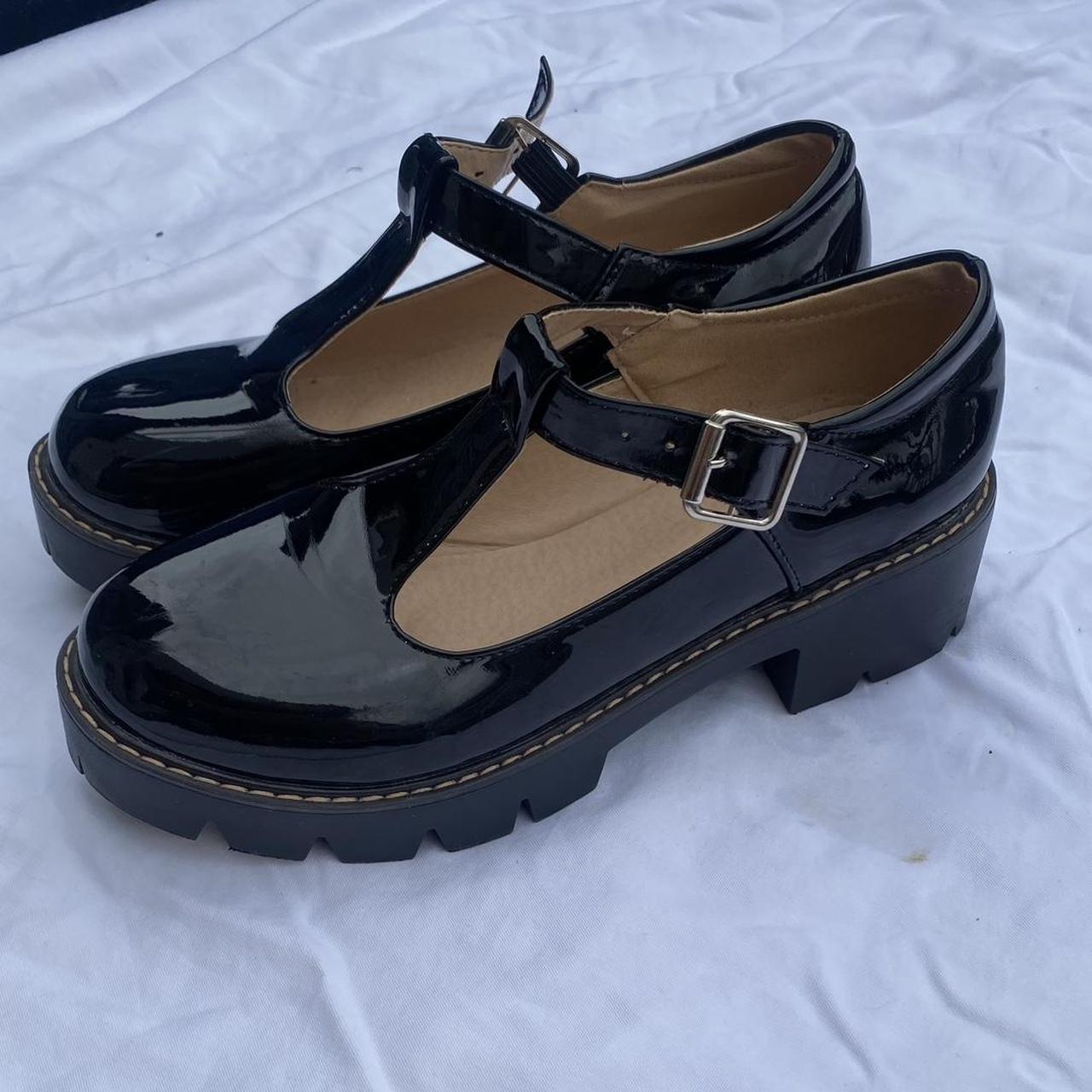 black patent platform mary janes size 9, light... - Depop