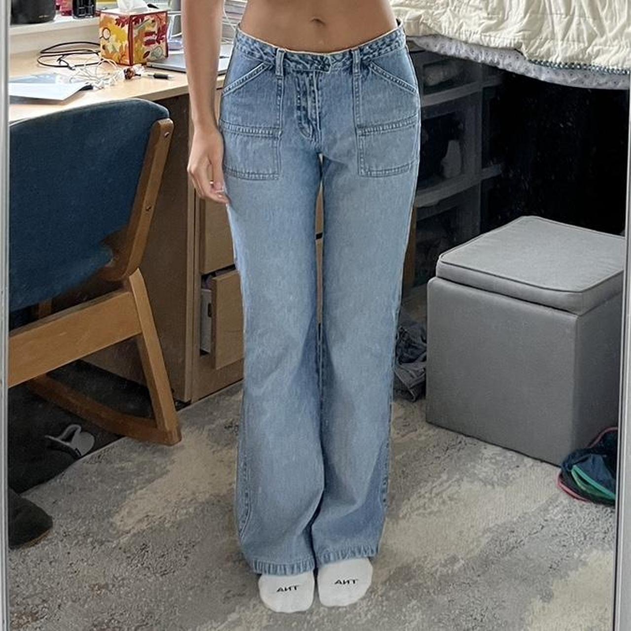 Vintage low rise mini flare jeans that I thrifted at... - Depop