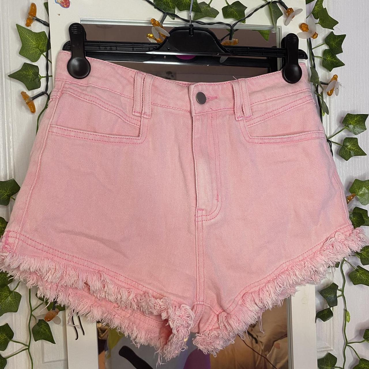 Romwe Kawaii Pastel Pink Denim Distressed Frayed... - Depop