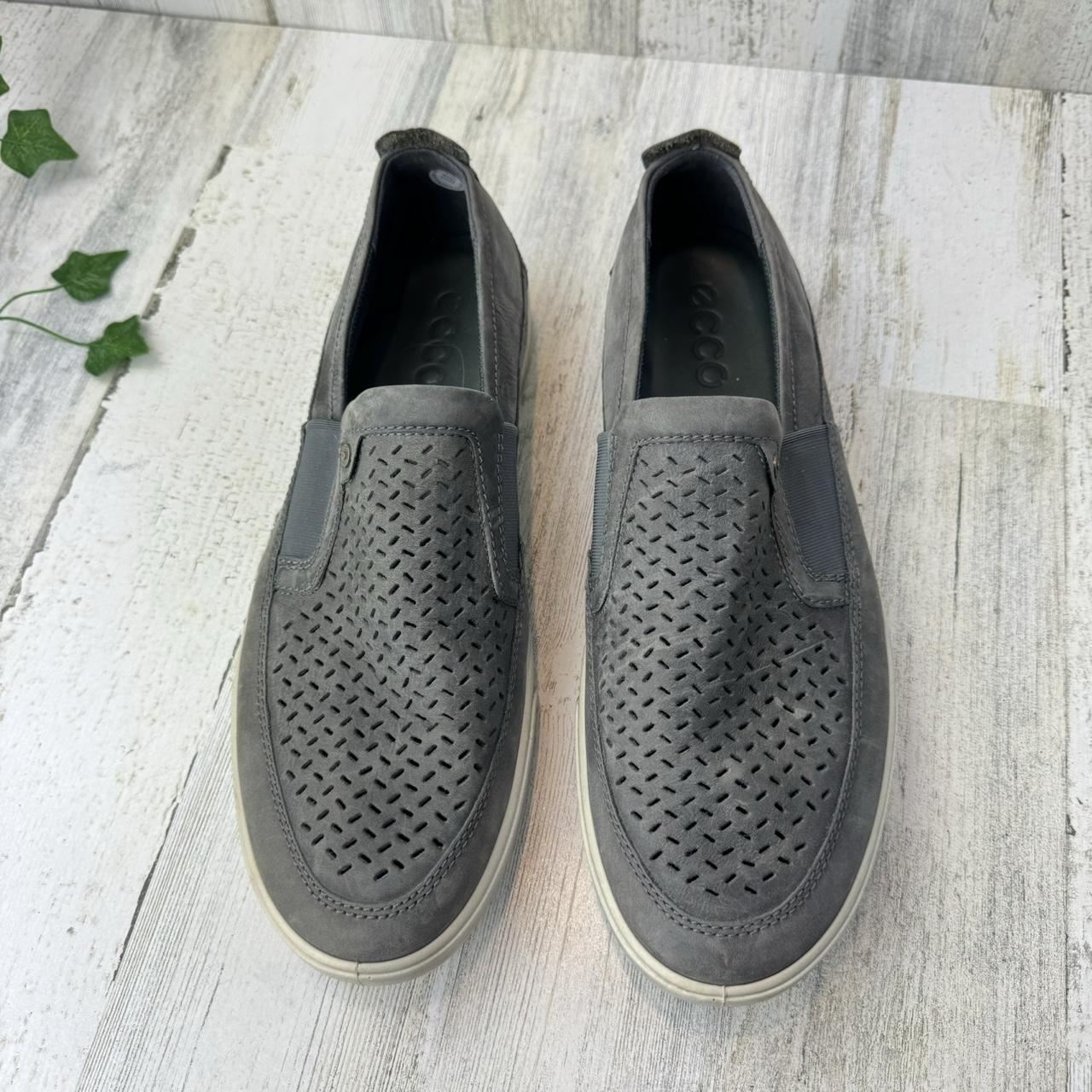 Ecco Kyle Perf Slip On Leather Charcoal Gray Driving. Depop