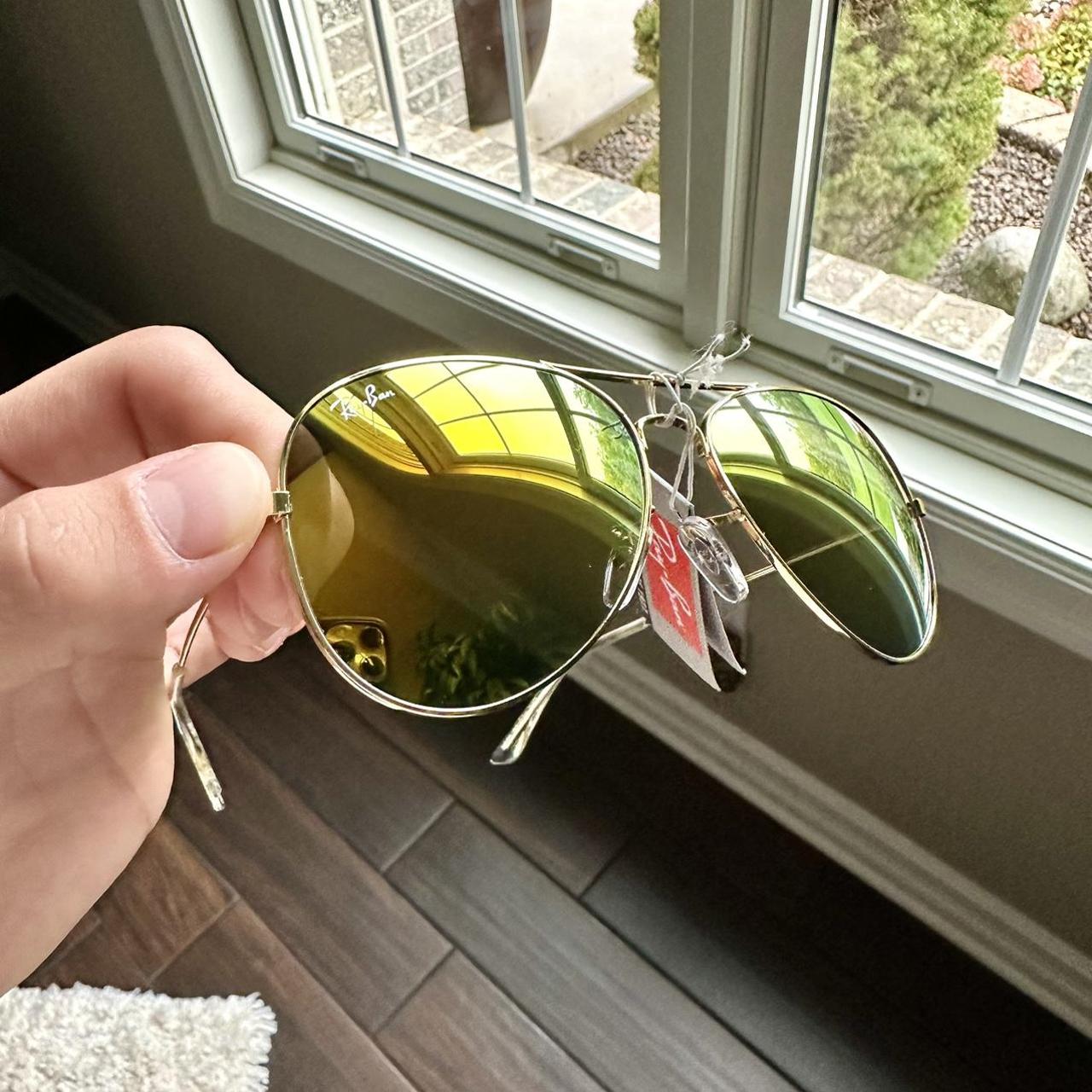 Aviator-style sunglasses Gold Frame Gold Lens No... - Depop