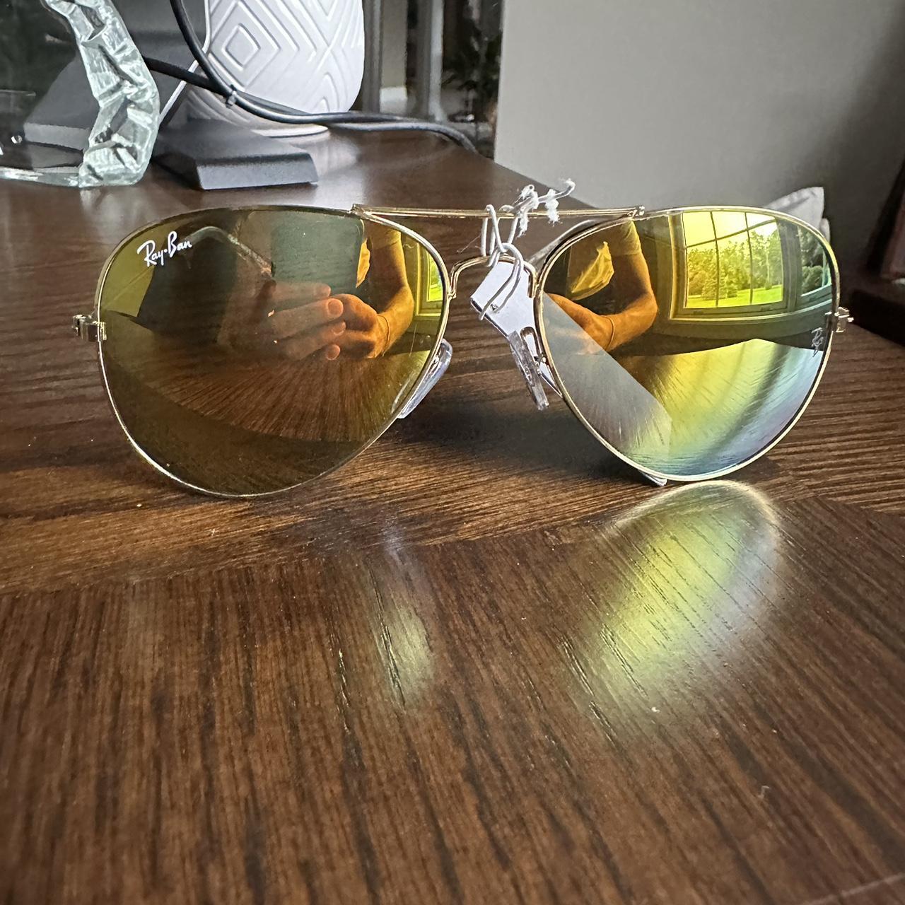 Aviator-style sunglasses Gold Frame Gold Lens No... - Depop