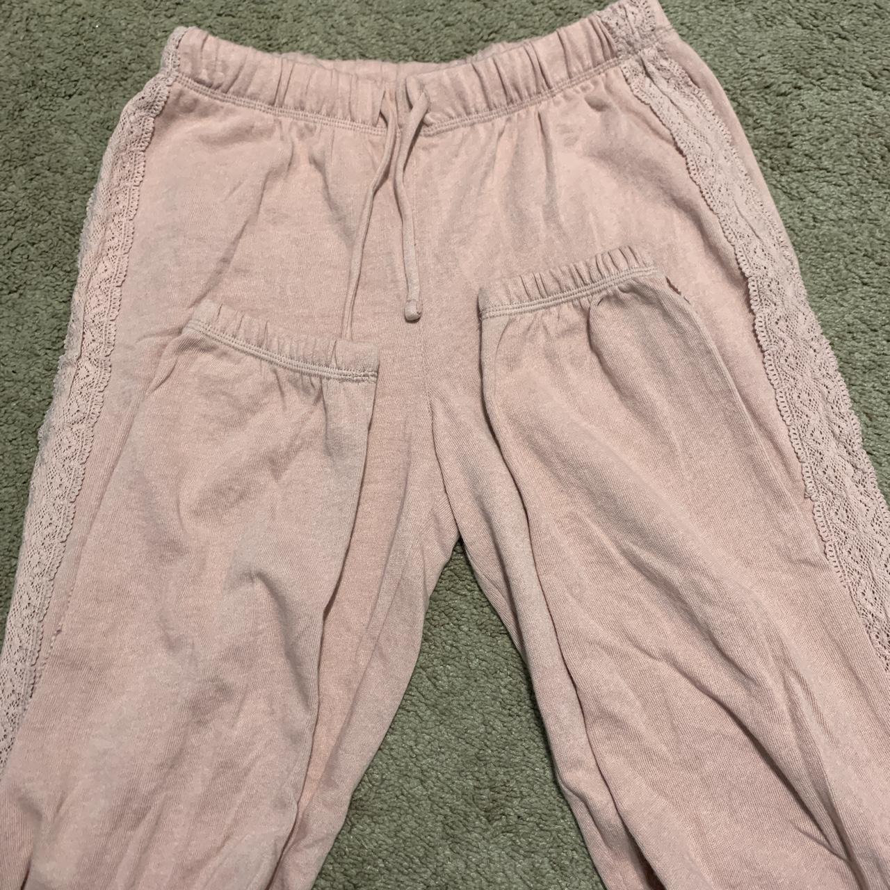 baby pink joggers with lace detailing size... - Depop