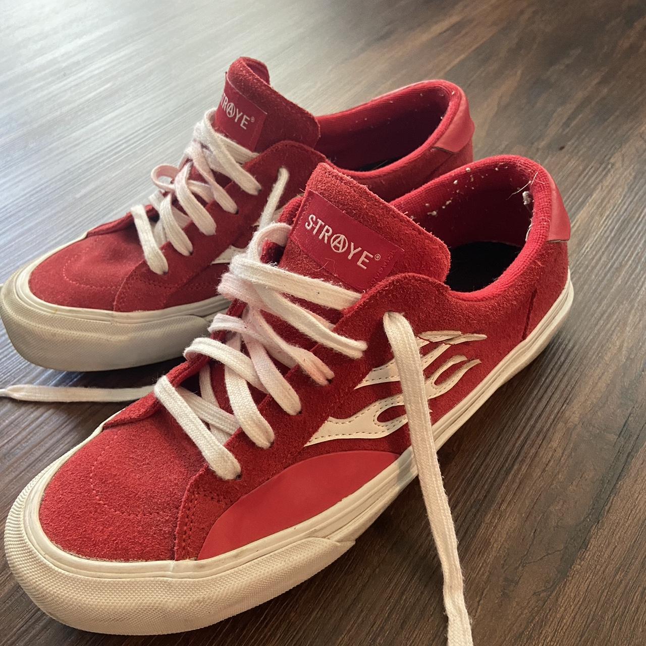 STRAYE Men's Red and White Trainers | Depop