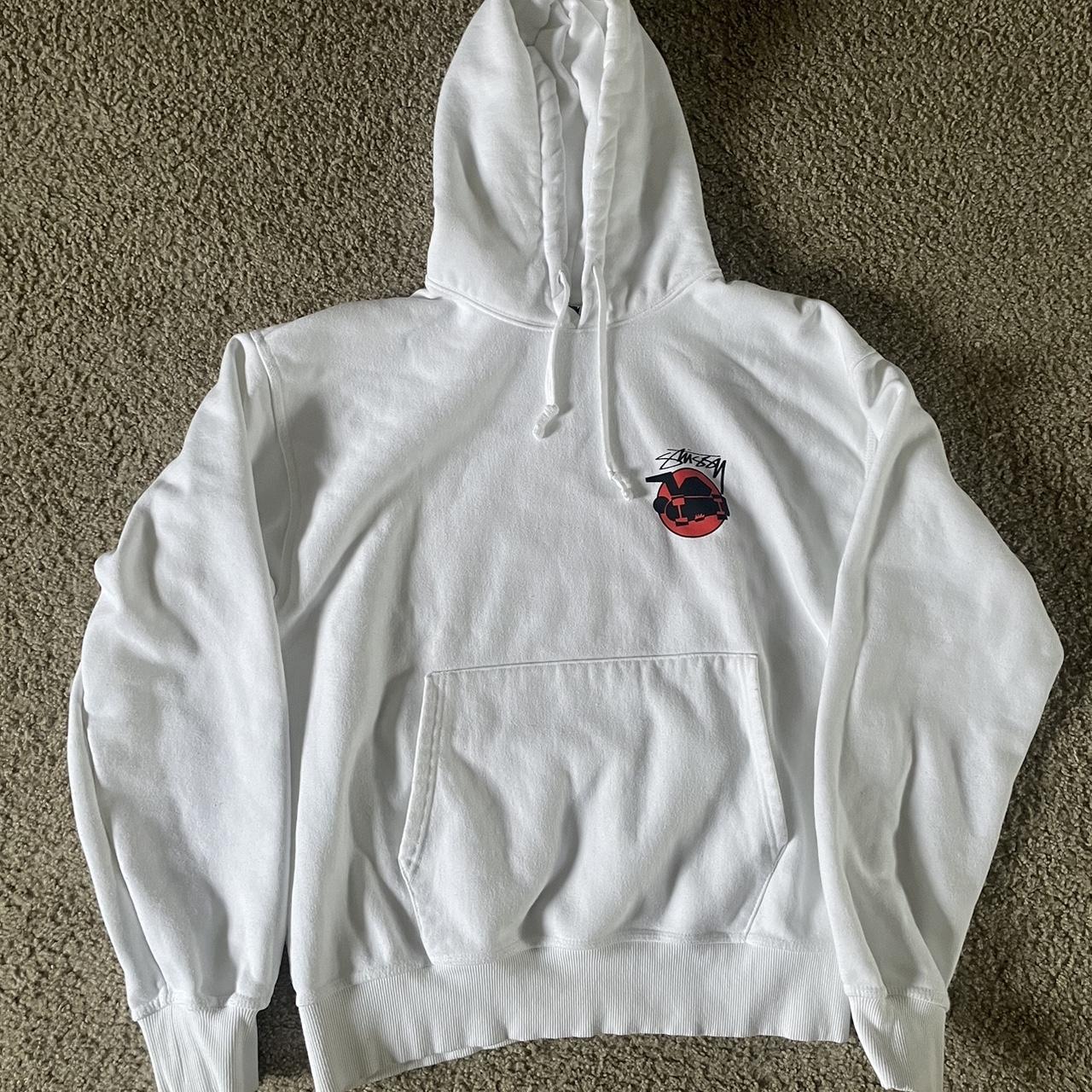 Stussy skateman hoodie white, size medium, worn like...