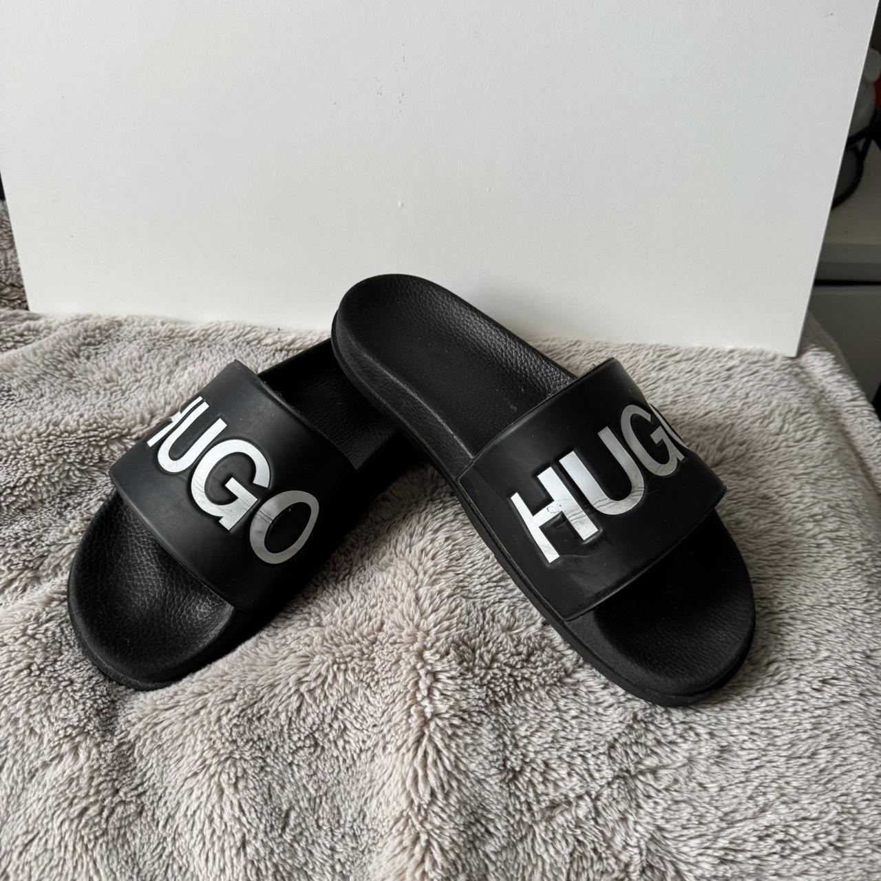 hugo boss sliders black and red