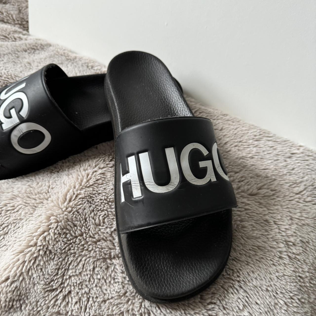 hugo boss sliders black and red