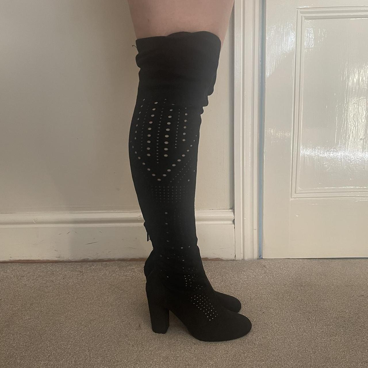 Black faux suede thigh high boots best sale