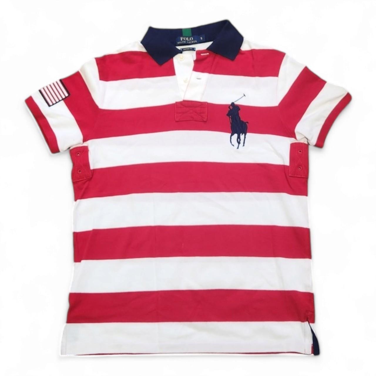 Red and white striped polo shirt online