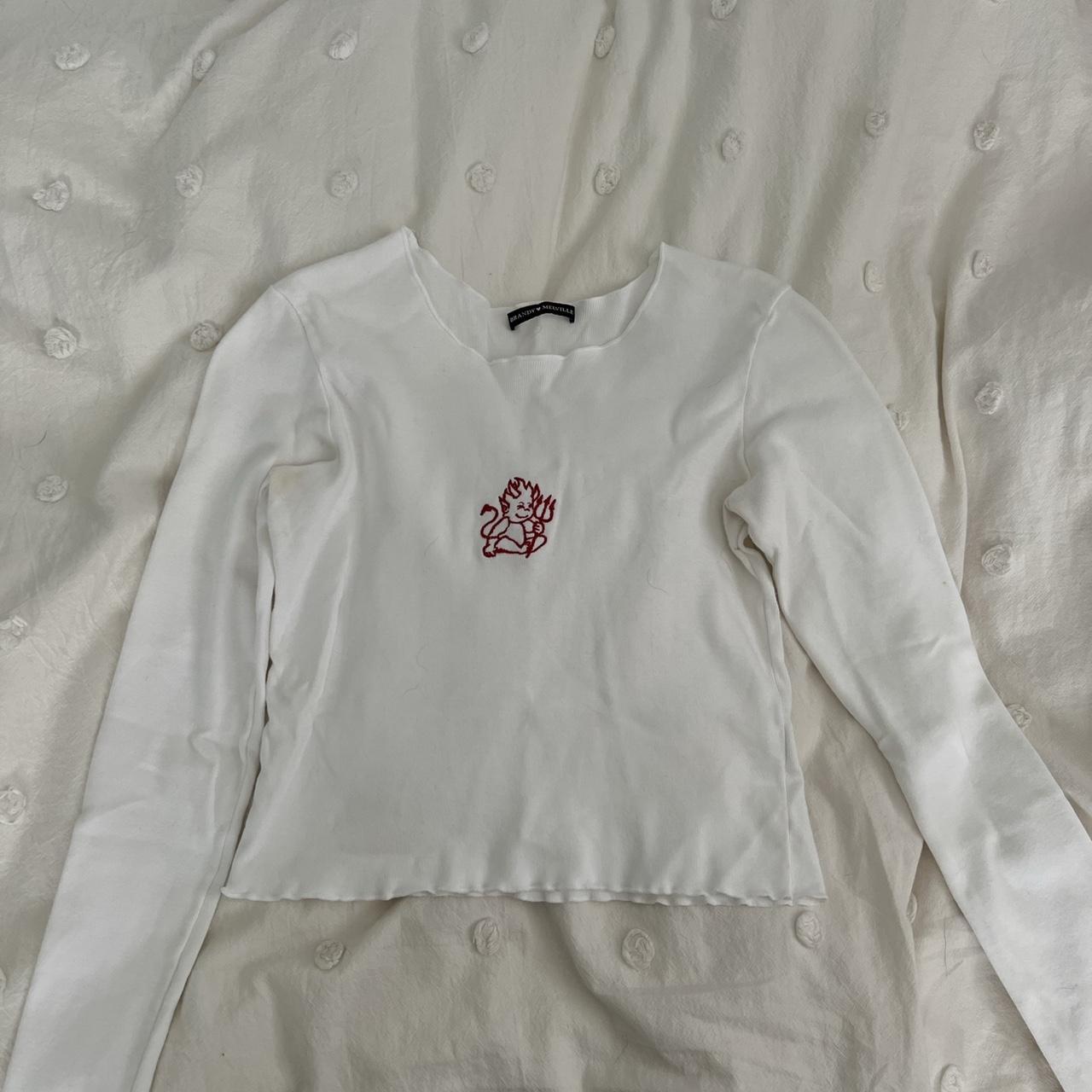 Brandy Melville Red Devil Long Sleeve Shirt White - Depop
