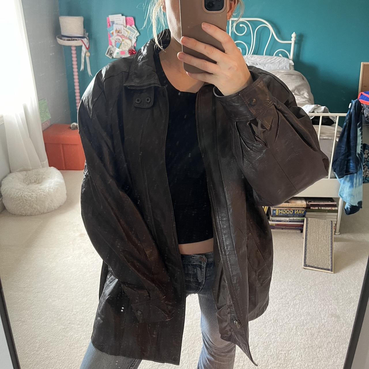 Brown vintage-leather-jacket - Depop