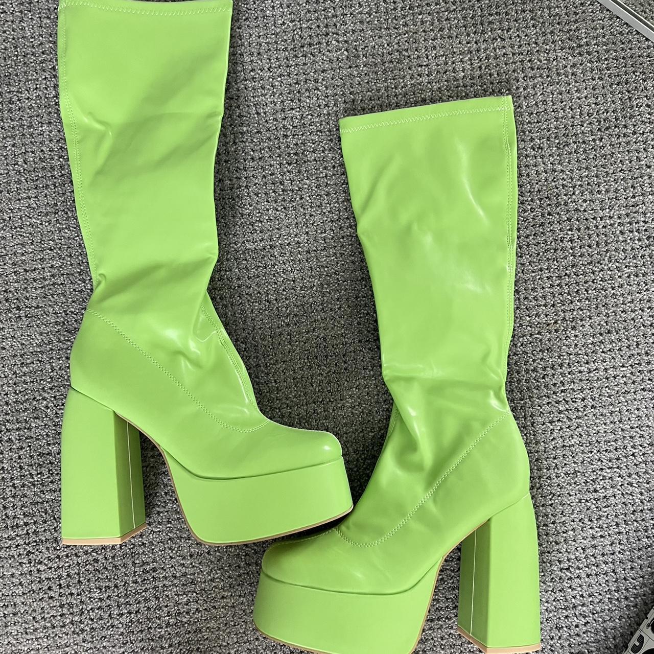 Worn once dollskill green platform boots Size 10 - Depop