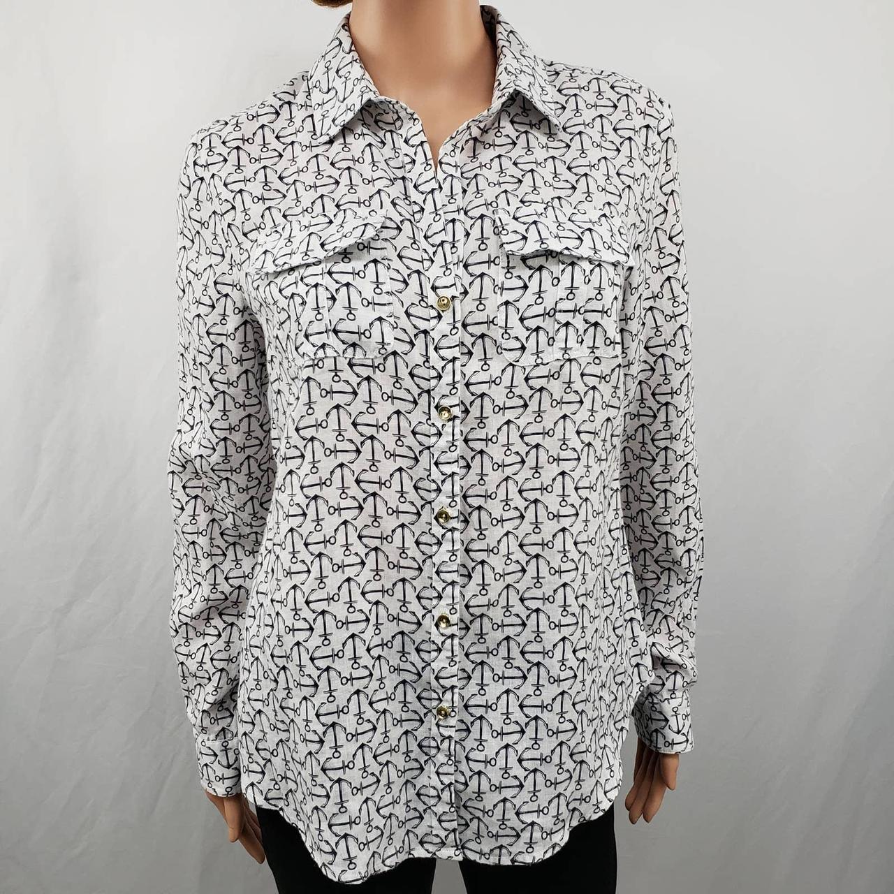 Charter Club 100% Linen Anchor Print Shirt Button up... - Depop