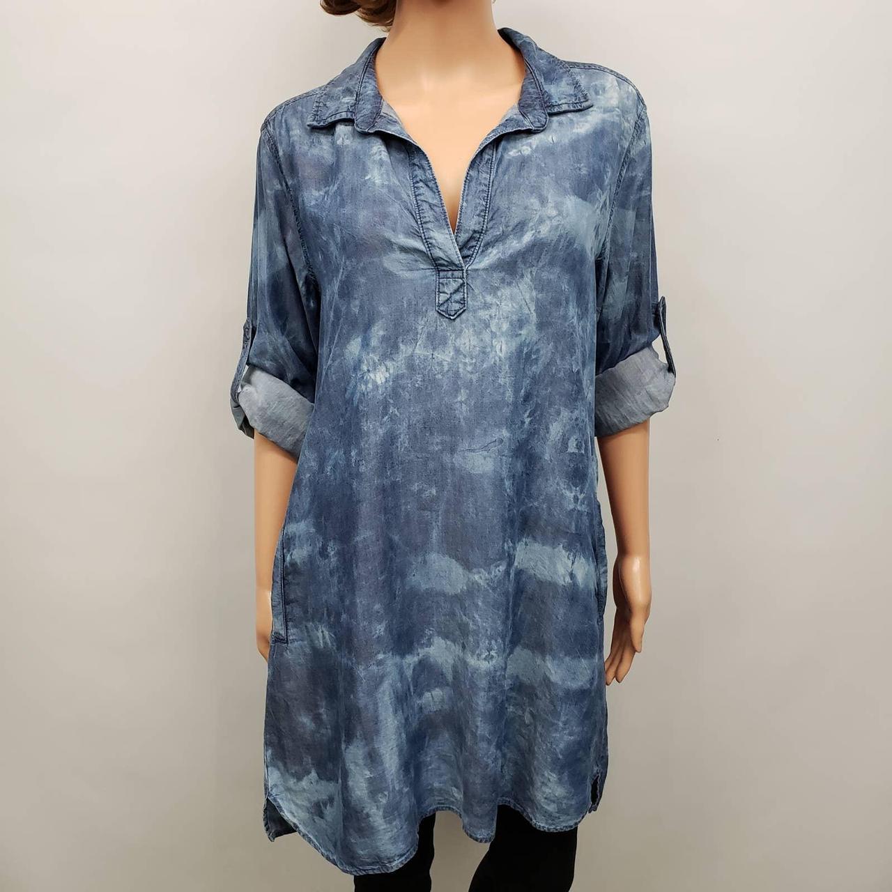 Bella Dahl A Line Shirt Dress Blue Tie Dye Chambray Depop