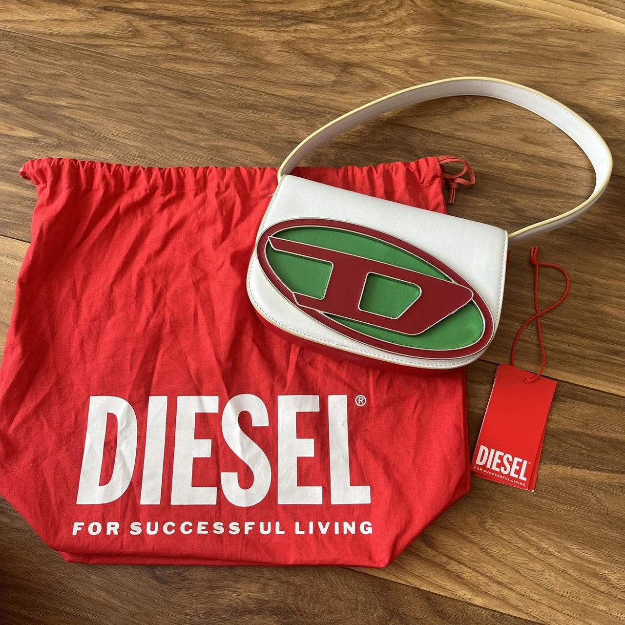 Diesel 1DR white/green/red leather shoulder also | Depop