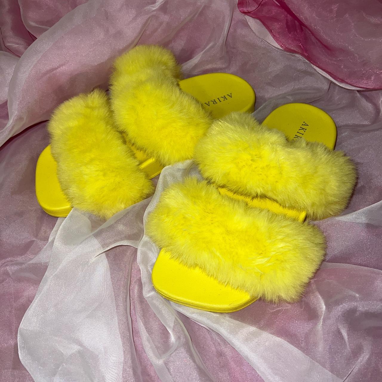 Yellow fuzzy hot sale slides