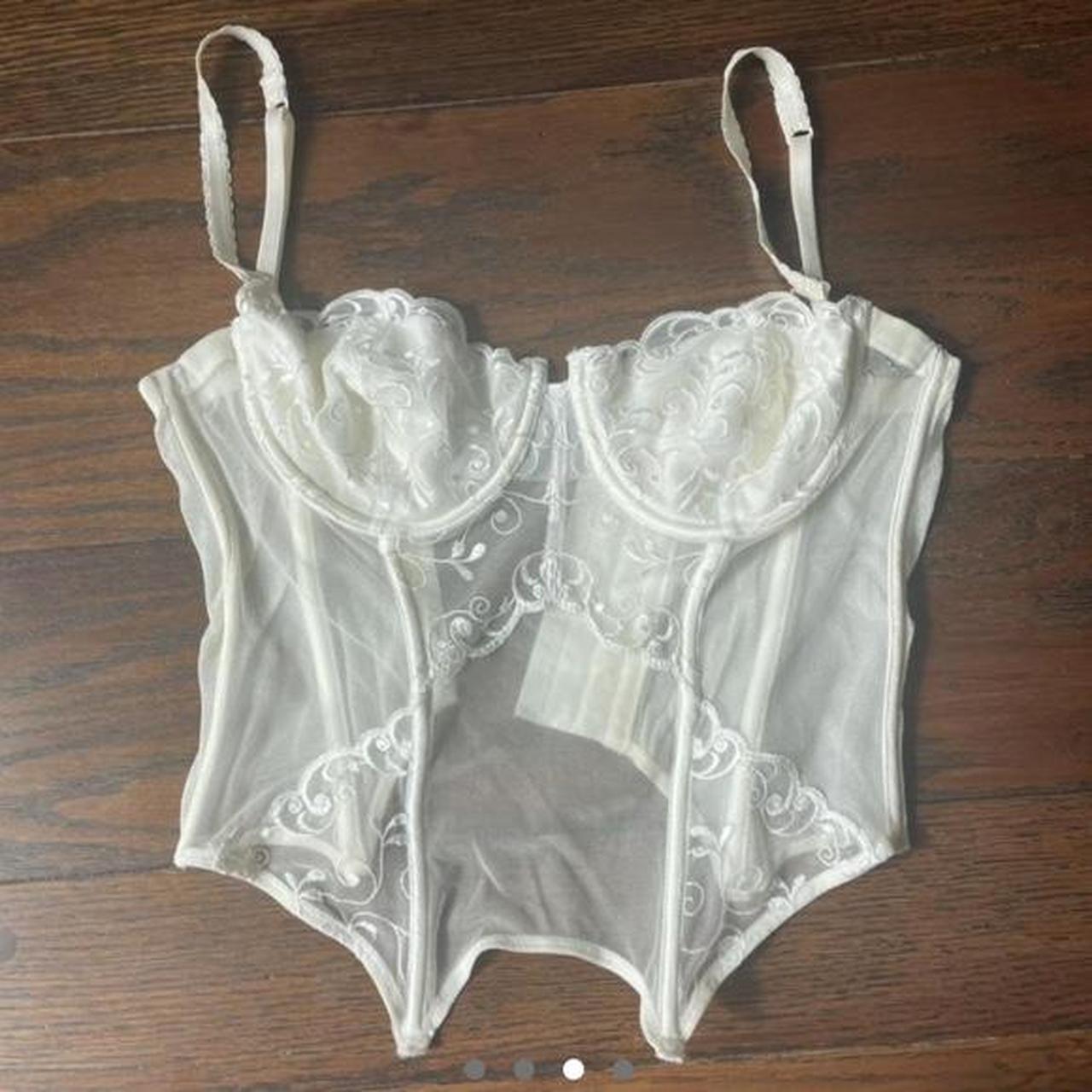 victoria's secret white lace corset top with velvet - Depop