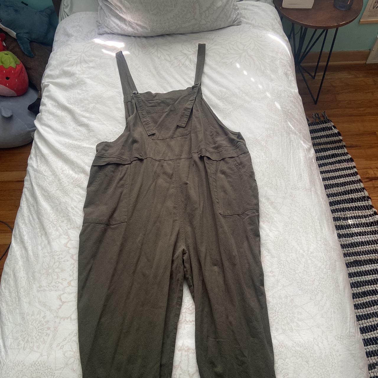 Olive green overalls with adjustable button straps,... Depop