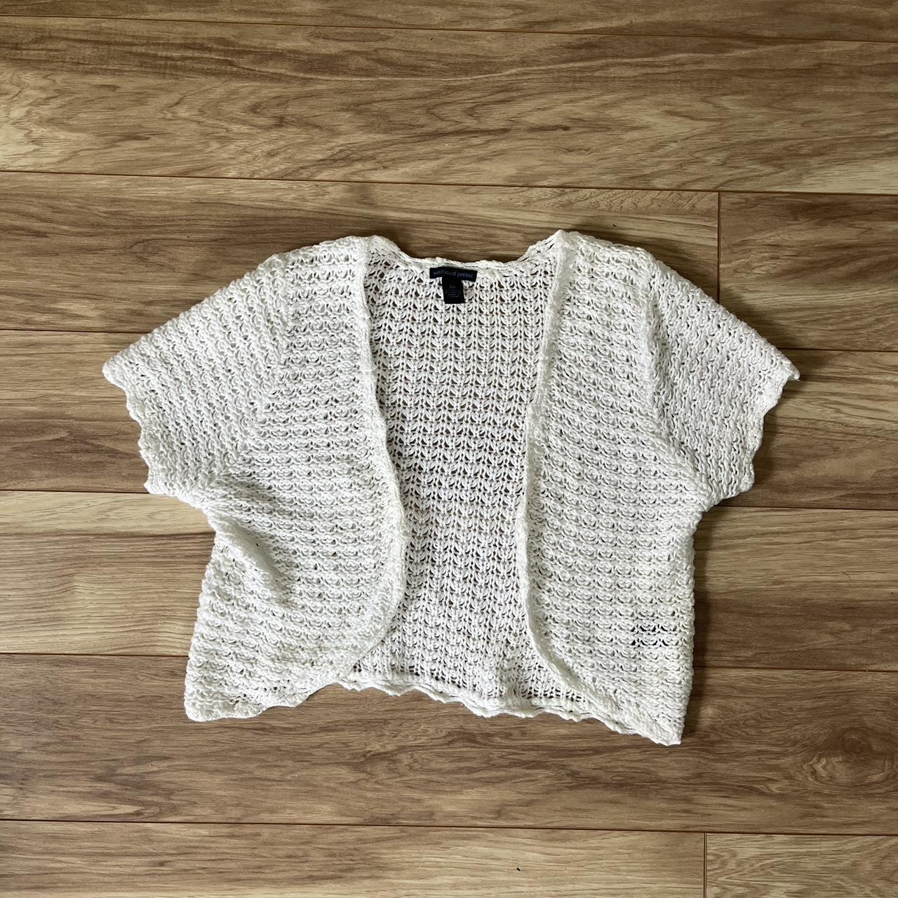 White knit cardigan fits like s/m has small stain on | Depop
