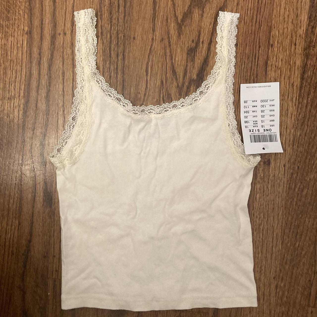 BRANDY MELVILLE XS/S Cream Colors Lace Trim Tank... Depop