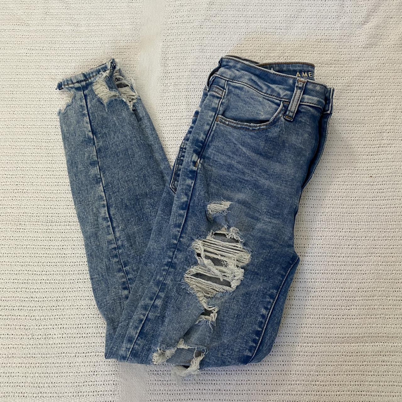 American Eagle Light Wash Distressed Jeans - Depop