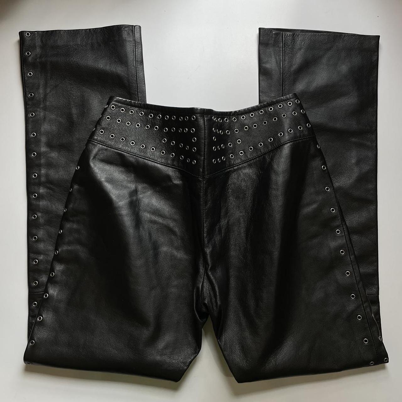 Incredible Low Rise y2k Leather Pants Size US 2, UK... - Depop