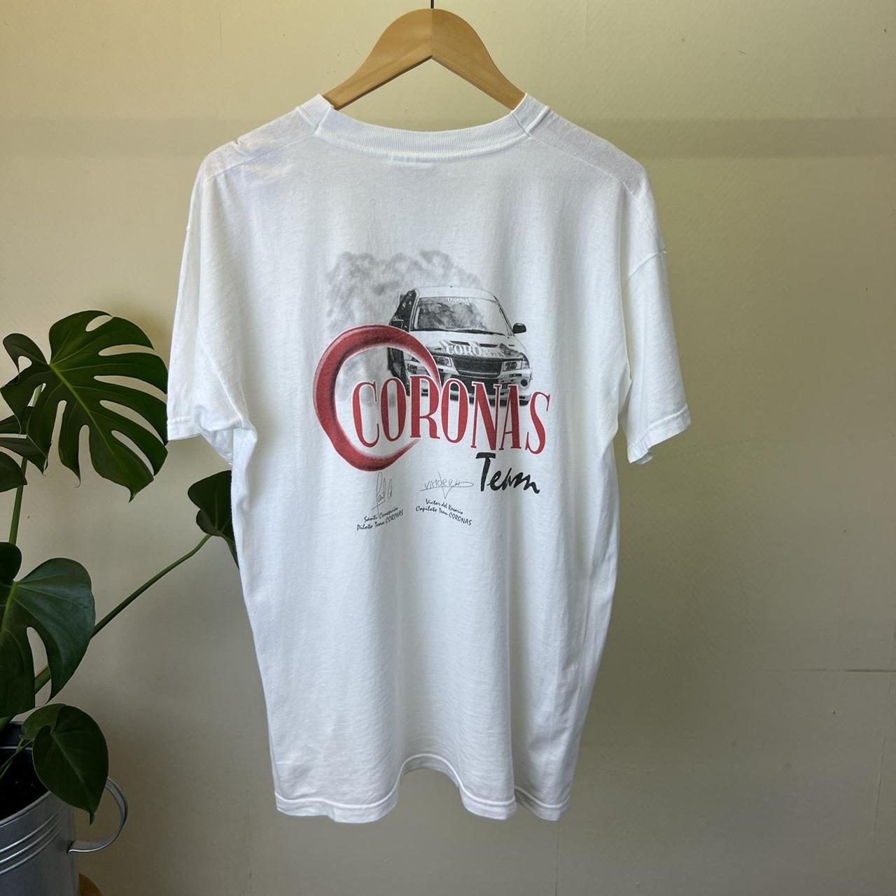 Mens white vintage team coronas car race t shirt... Depop