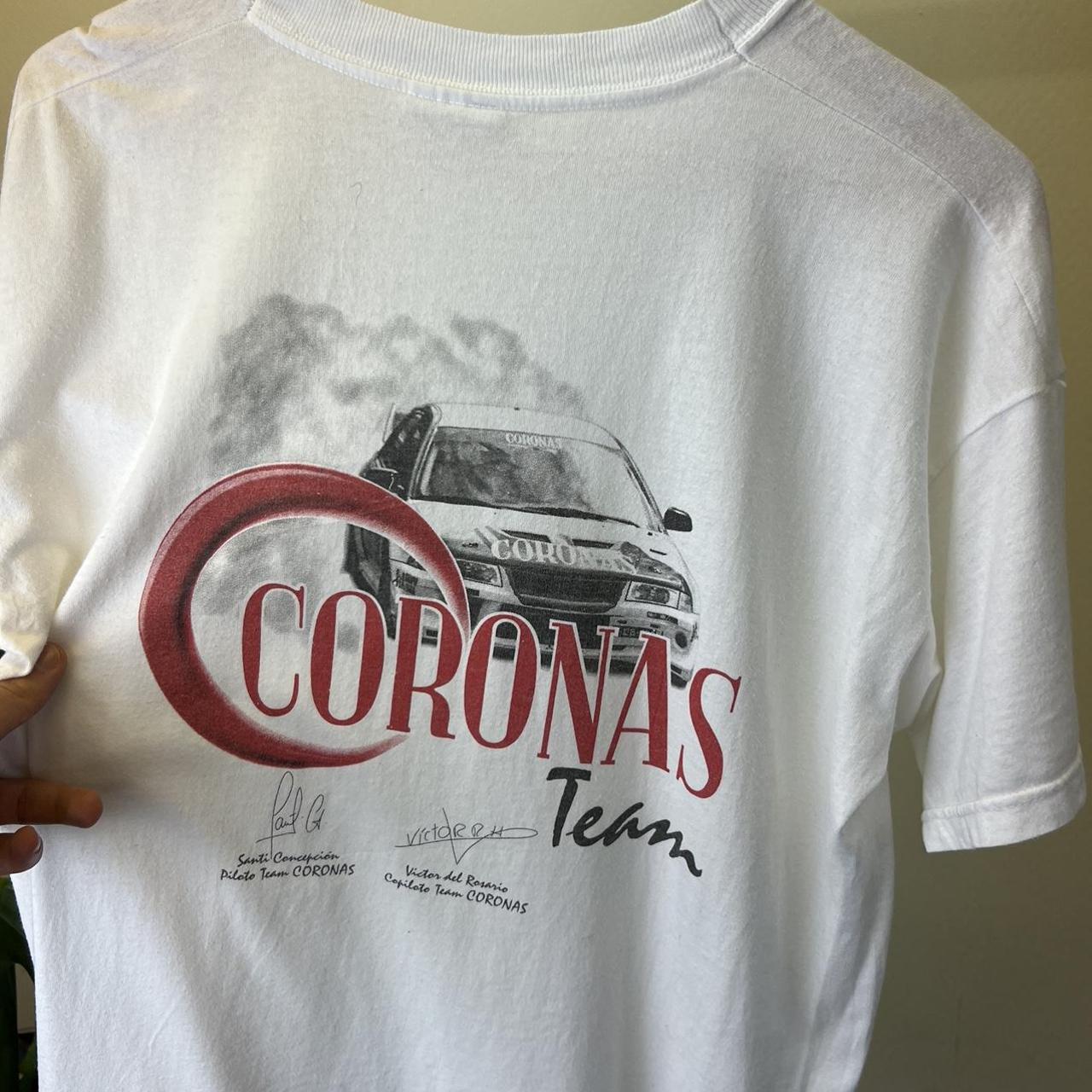 Mens white vintage team coronas car race t shirt... Depop